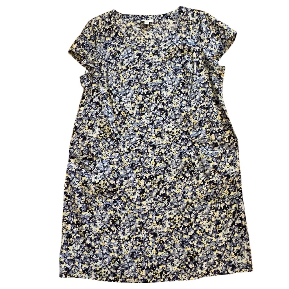 J. Jill Gorgeous Love Linen Floral Pattern Dress - Blue, White, Yellow Print. L - Picture 4 of 8